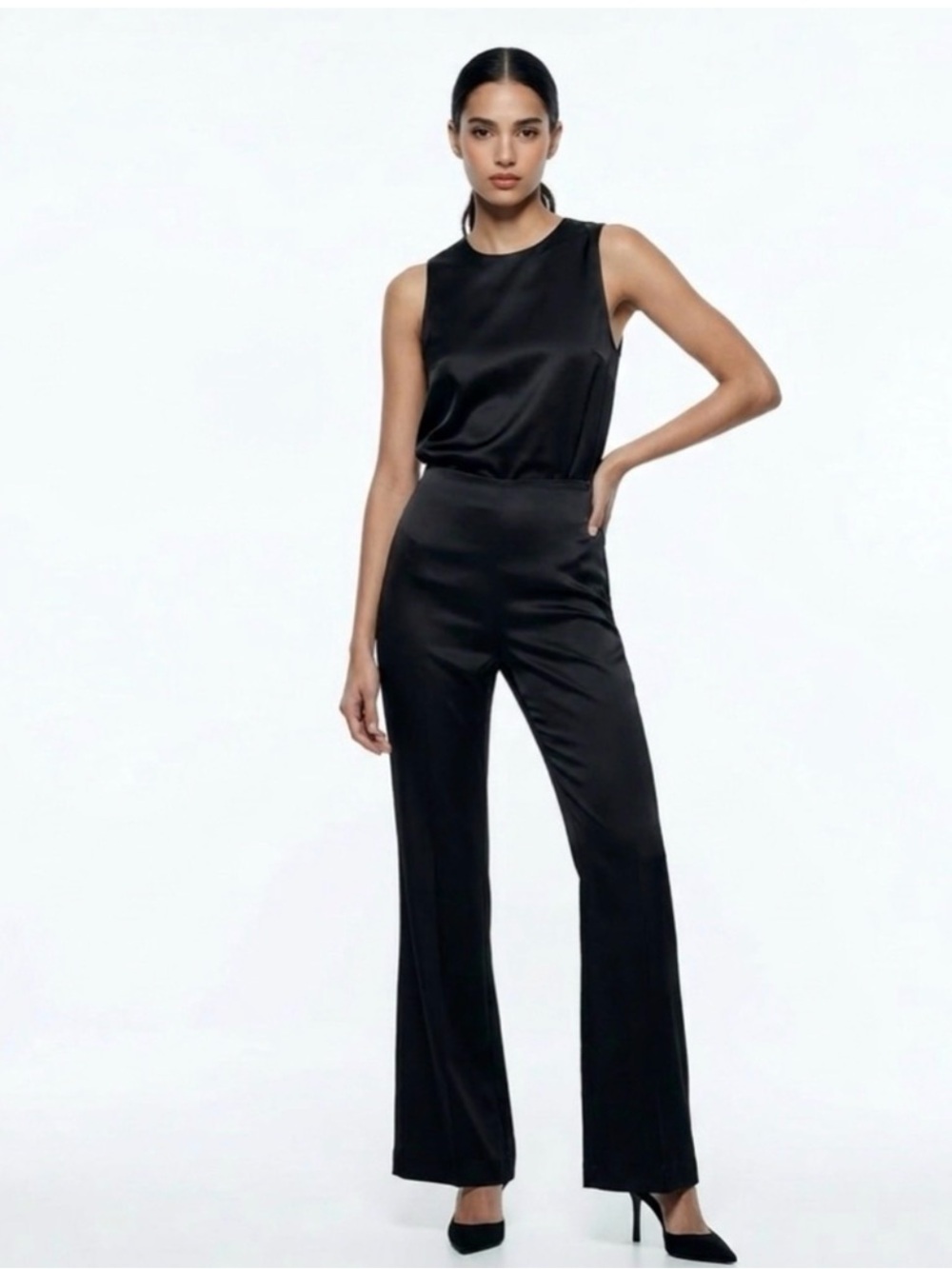 Zara high waisted black satin pants